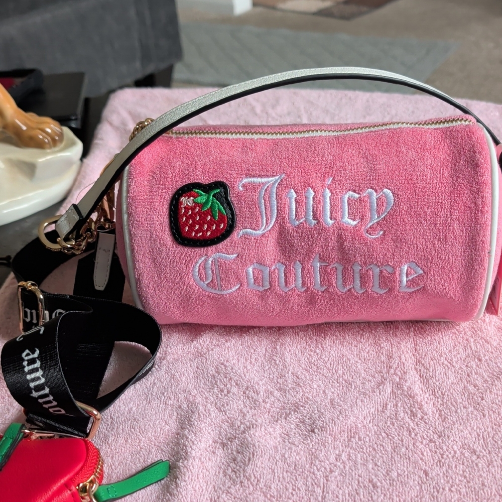 Juicy Couture Pink Strawberry Embroidered Wristlet